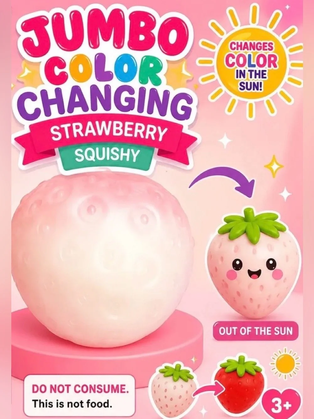 Jumbo Color Changing Strawberry Squishy
